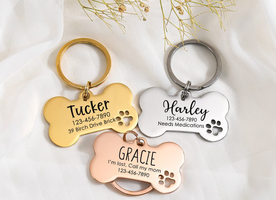 Custom engraved pet tag close-up